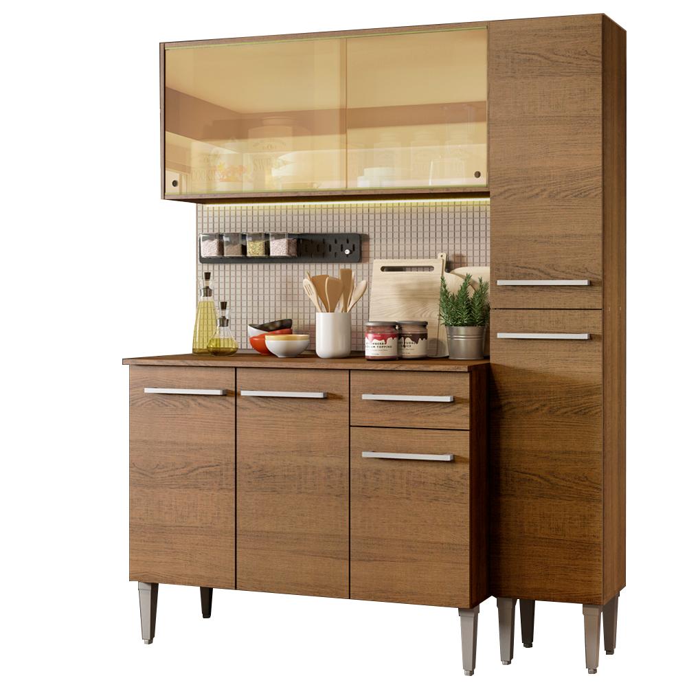 Cozinha Compacta Madesa Emilly Gold com Armário, Balcão e Paneleiro - Rustic
