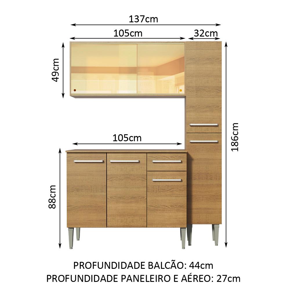 Cozinha Compacta Madesa Emilly Gold com Armário, Balcão e Paneleiro - Rustic