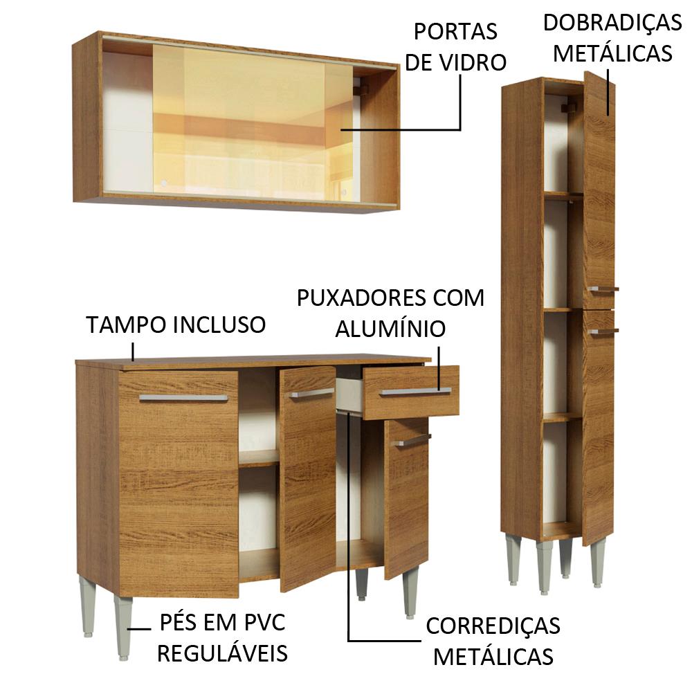 Cozinha Compacta Madesa Emilly Gold com Armário, Balcão e Paneleiro - Rustic