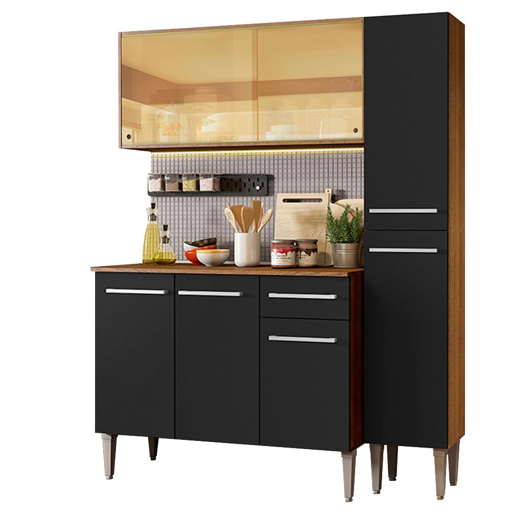 Cozinha Compacta Madesa Emilly Gold com Armário, Balcão e Paneleiro - Rustic/Preto