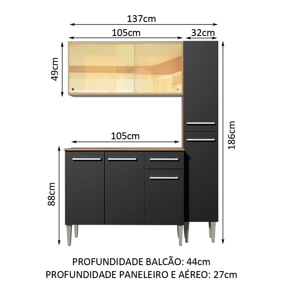 Cozinha Compacta Madesa Emilly Gold com Armário, Balcão e Paneleiro - Rustic/Preto