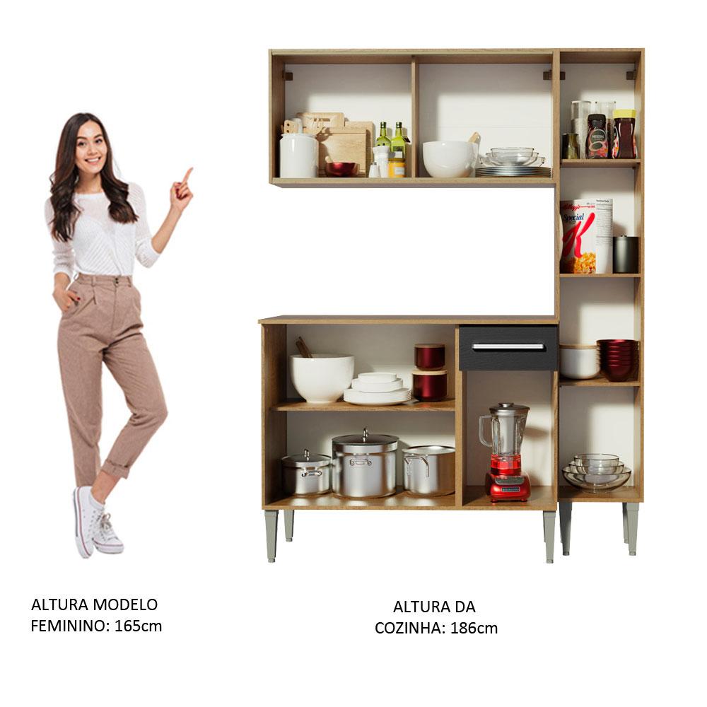 Cozinha Compacta Madesa Emilly Gold com Armário, Balcão e Paneleiro - Rustic/Preto