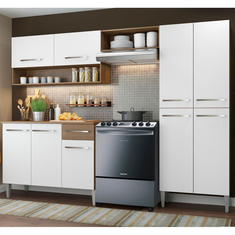 Cozinha Compacta Madesa Emilly Pop Com Armário e Balcão - Branco/Rustic
