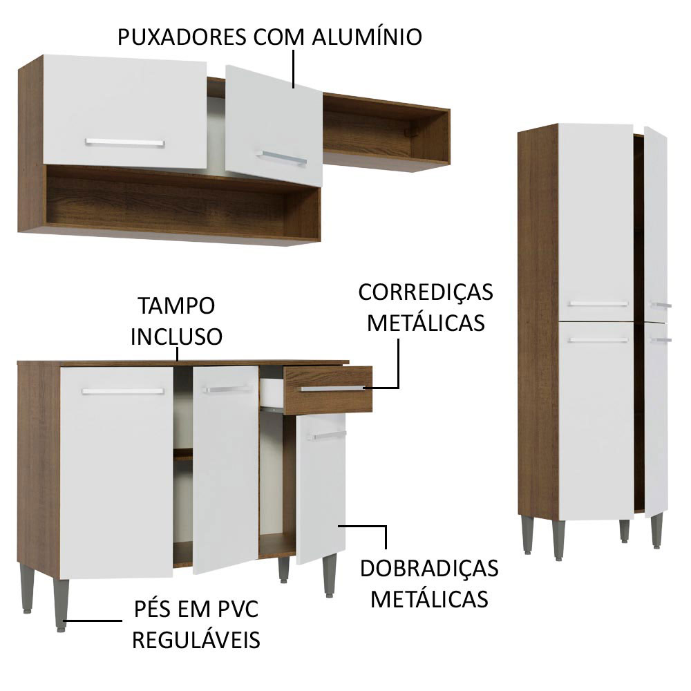 Cozinha Compacta Madesa Emilly Pop Com Armário e Balcão - Branco/Rustic