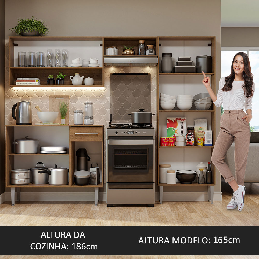 Cozinha Compacta Madesa Emilly Pop Com Armário e Balcão - Branco/Rustic