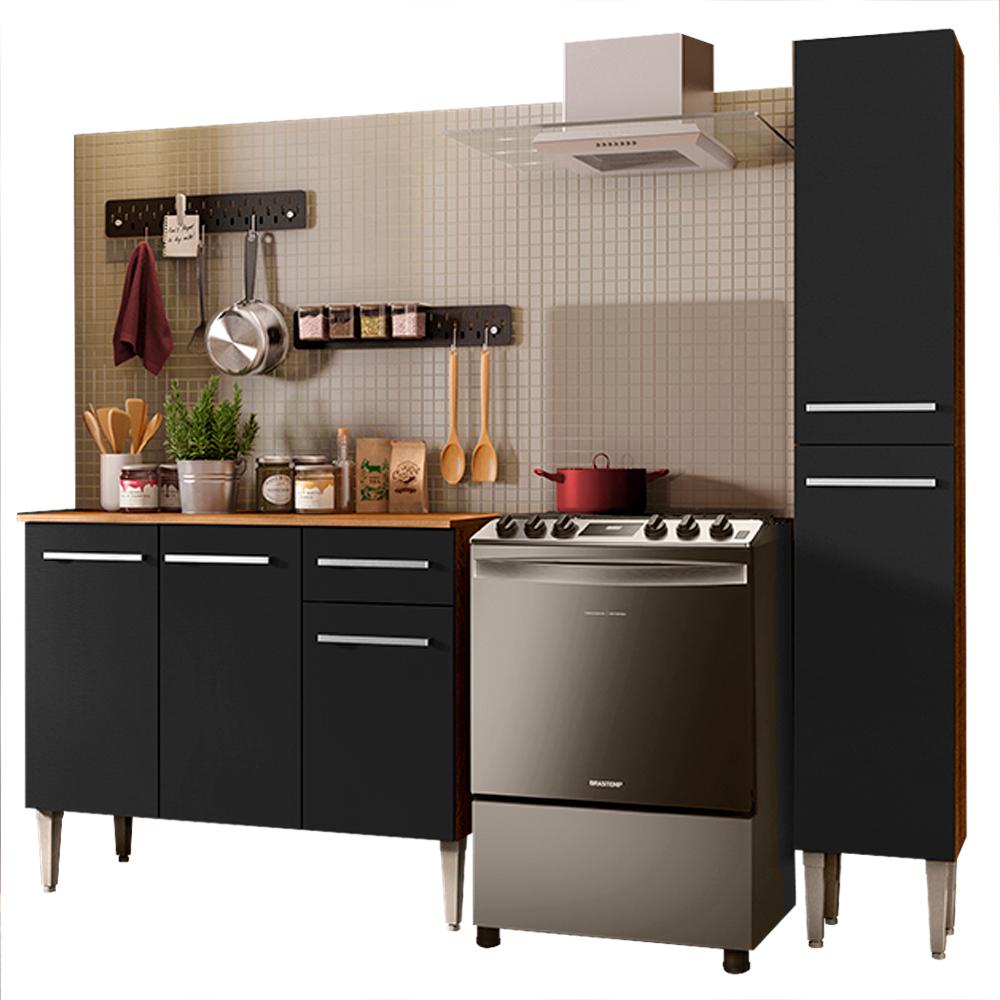 Cozinha Compacta Madesa Emilly Silver com Balcão e Paneleiro - Rustic/Preto