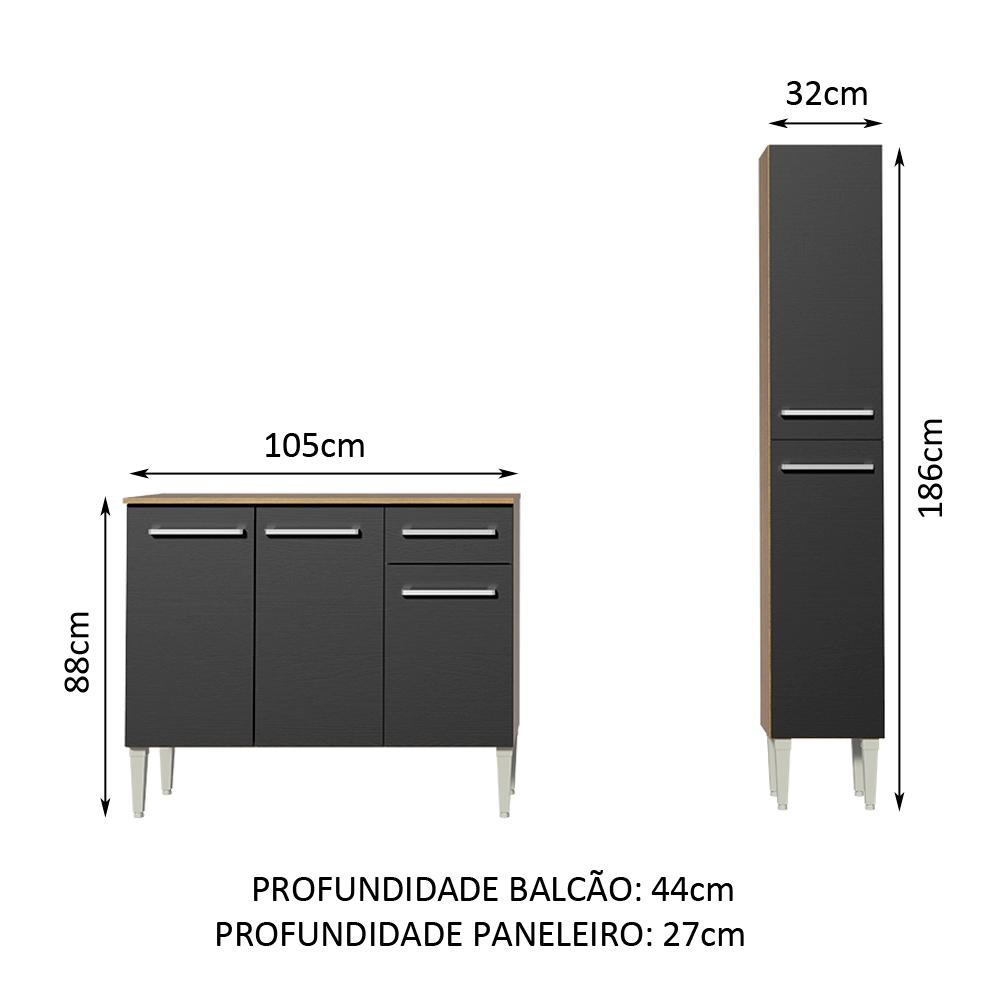 Cozinha Compacta Madesa Emilly Silver com Balcão e Paneleiro - Rustic/Preto