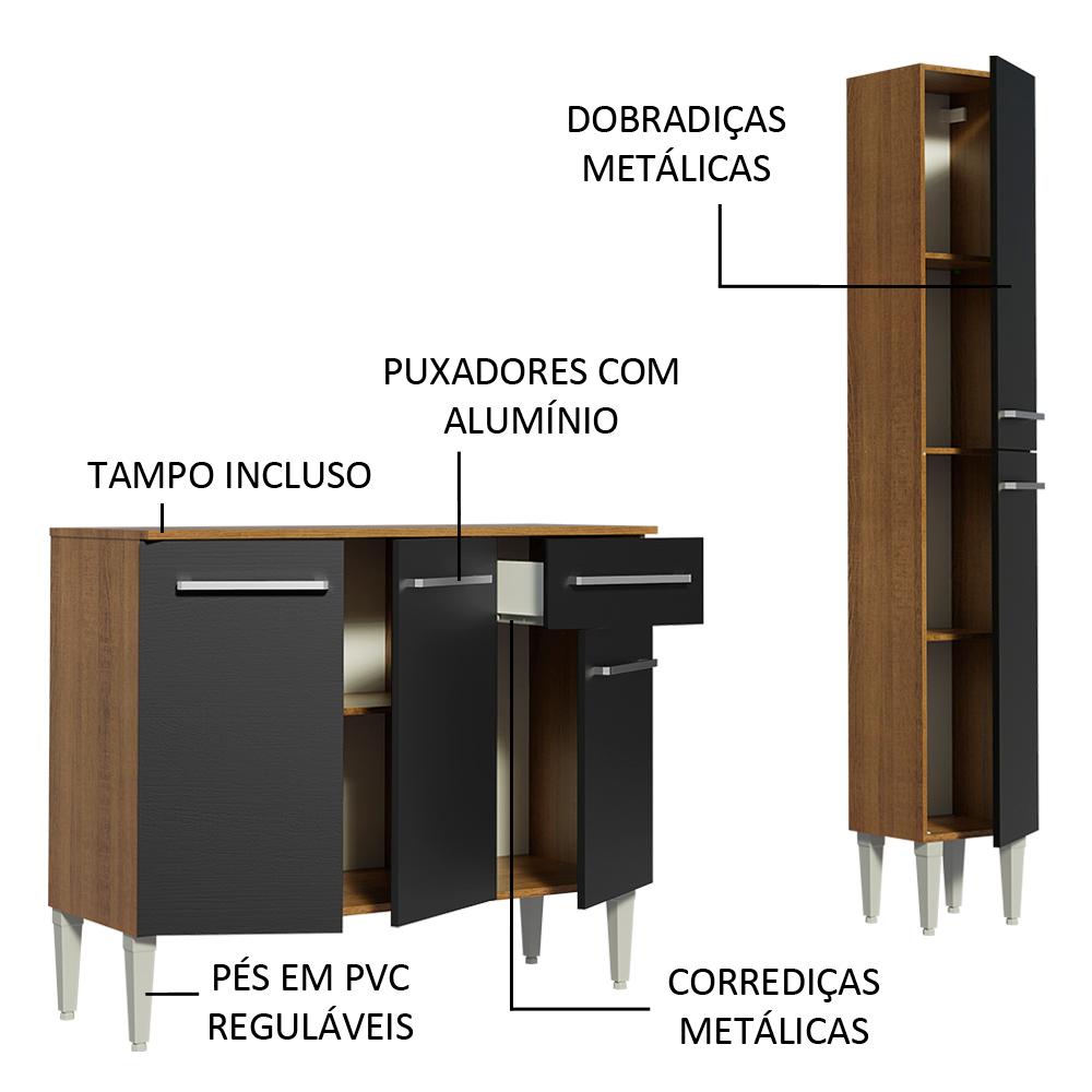 Cozinha Compacta Madesa Emilly Silver com Balcão e Paneleiro - Rustic/Preto