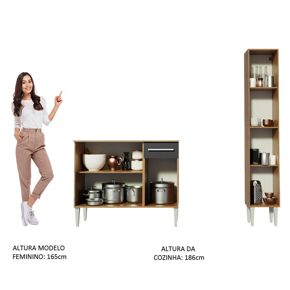 Cozinha Compacta Madesa Emilly Silver com Balcão e Paneleiro - Rustic/Preto