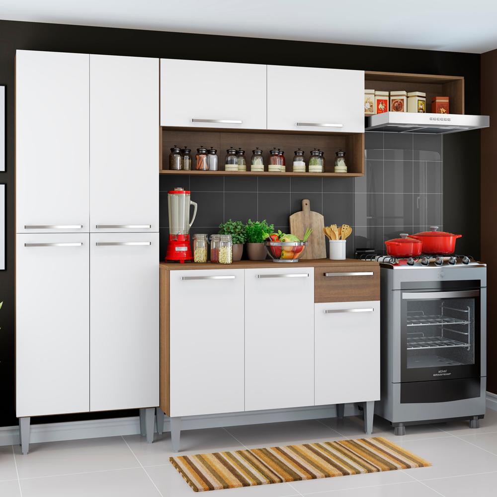Cozinha Compacta Madesa Emilly Top com Armário e Balcão - Rustic/Branco