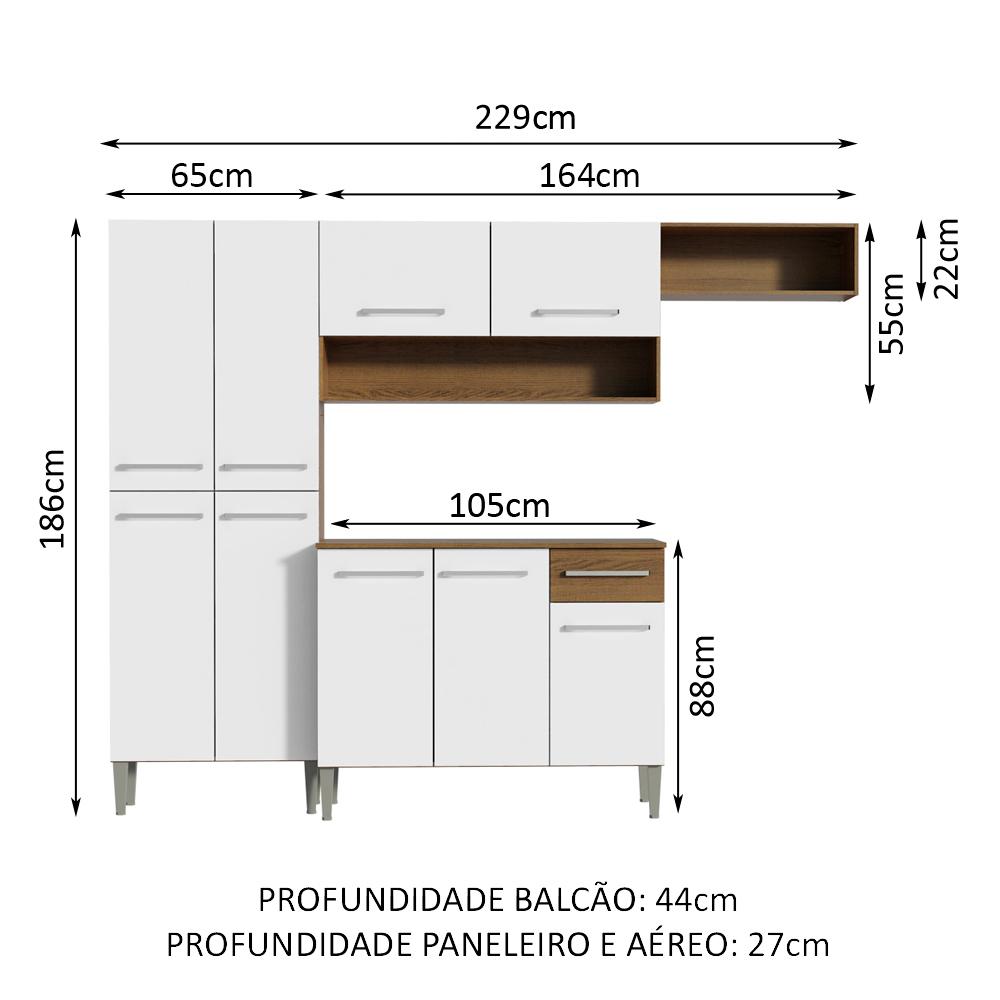 Cozinha Compacta Madesa Emilly Top com Armário e Balcão - Rustic/Branco