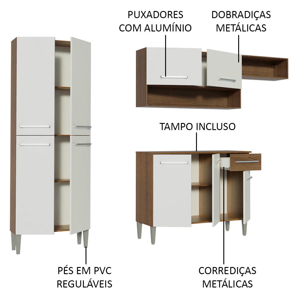 Cozinha Compacta Madesa Emilly Top com Armário e Balcão - Rustic/Branco