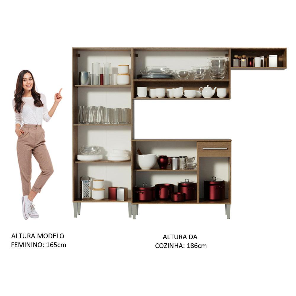 Cozinha Compacta Madesa Emilly Top com Armário e Balcão - Rustic/Branco
