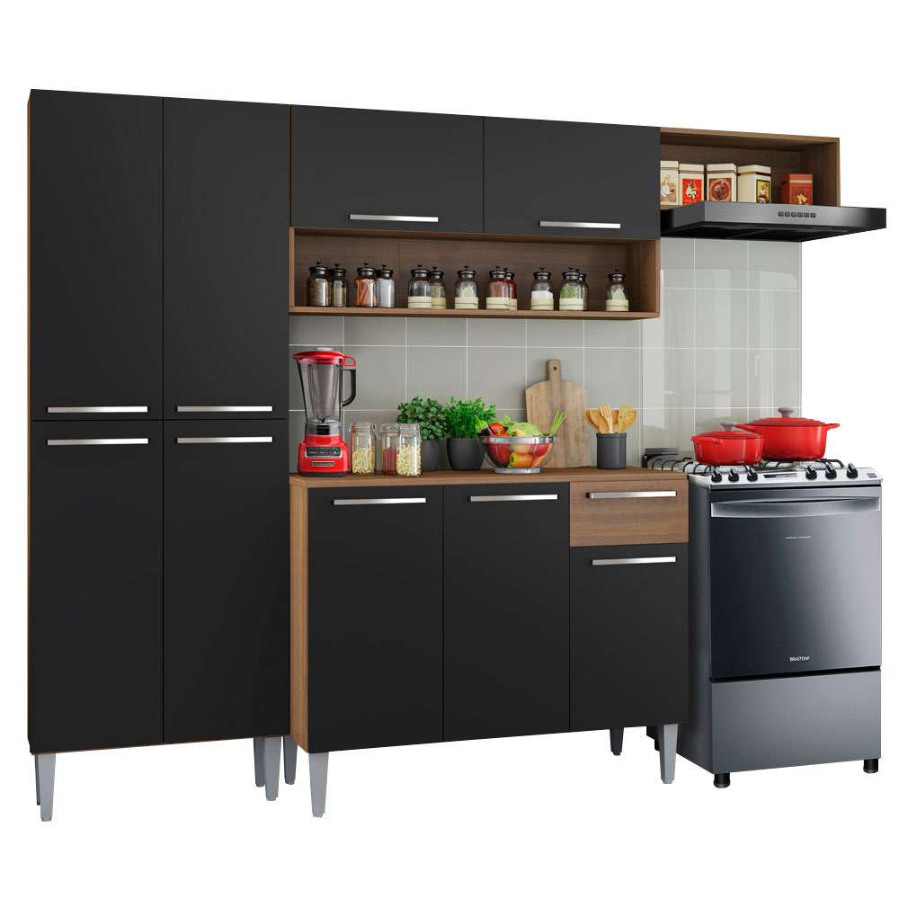 Cozinha Compacta Madesa Emilly Top com Armário e Balcão - Rustic/Preto