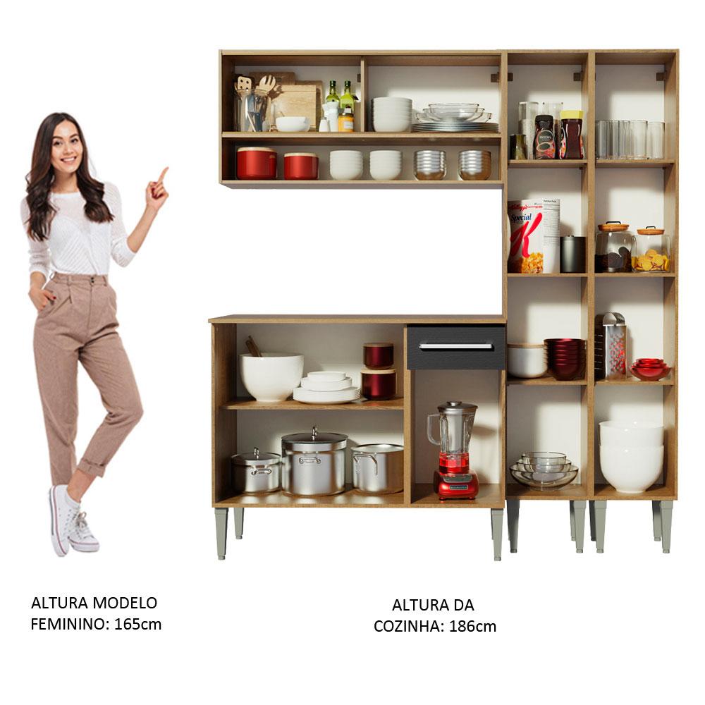 Cozinha Compacta Madesa Emilly Winter com Armário Vidro Reflex e Balcão - Rustic/Preto