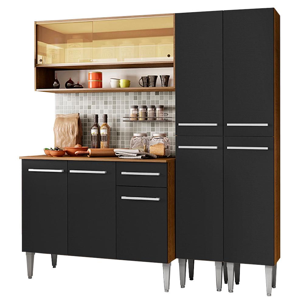 Cozinha Compacta Madesa Emilly Winter com Armário Vidro Reflex e Balcão - Rustic/Preto