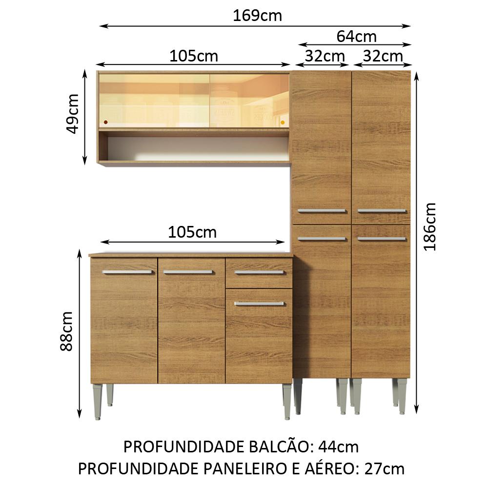 Cozinha Compacta Madesa Emilly Winter com Armário Vidro Reflex e Balcão