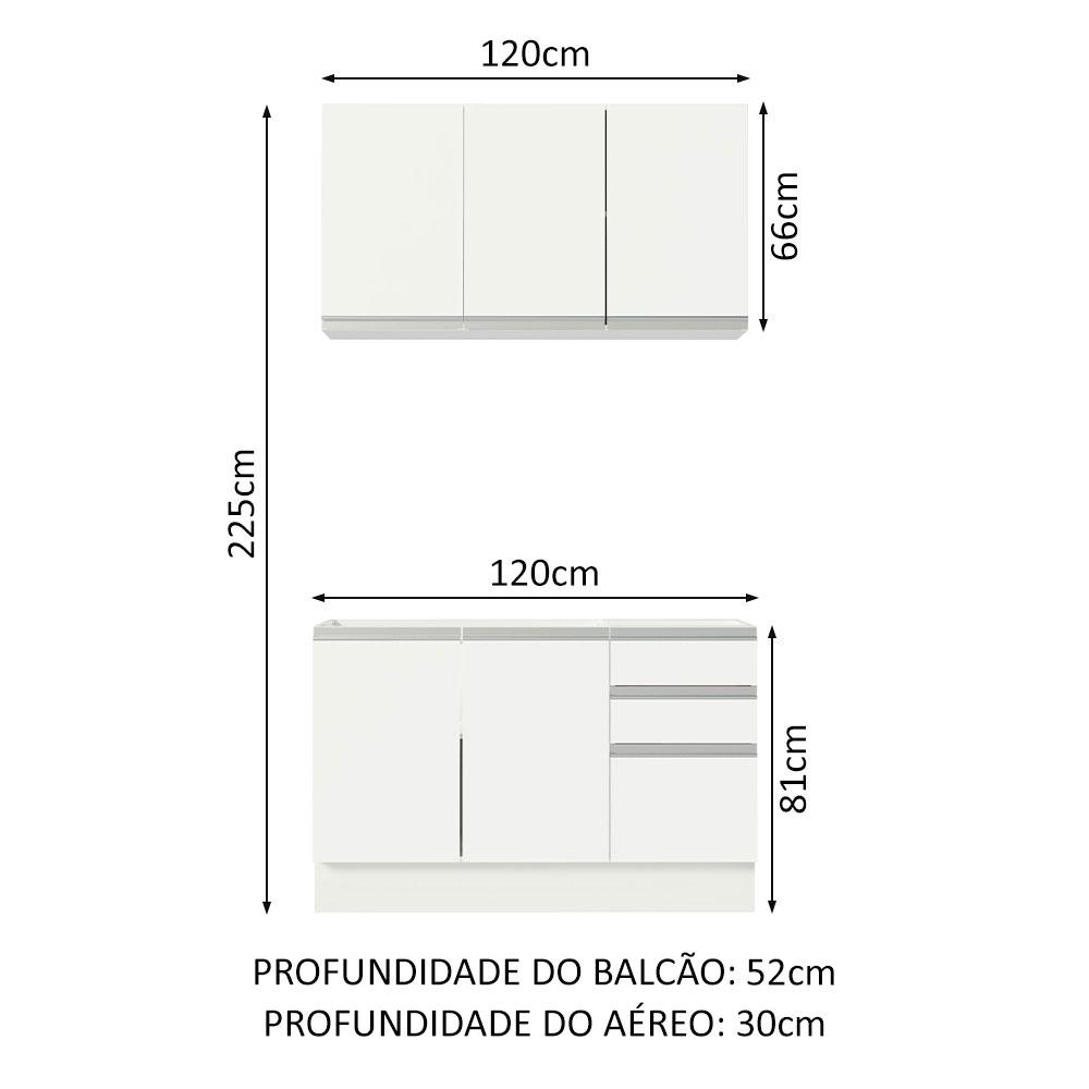 Cozinha Compacta Madesa Glamy 120001 com Armário e Balcão (Sem Tampo e Pia) – Branco