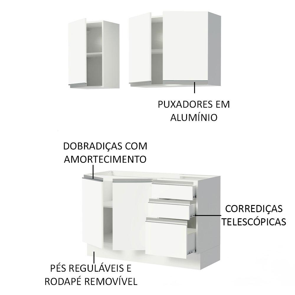 Cozinha Compacta Madesa Glamy 120001 com Armário e Balcão (Sem Tampo e Pia) – Branco
