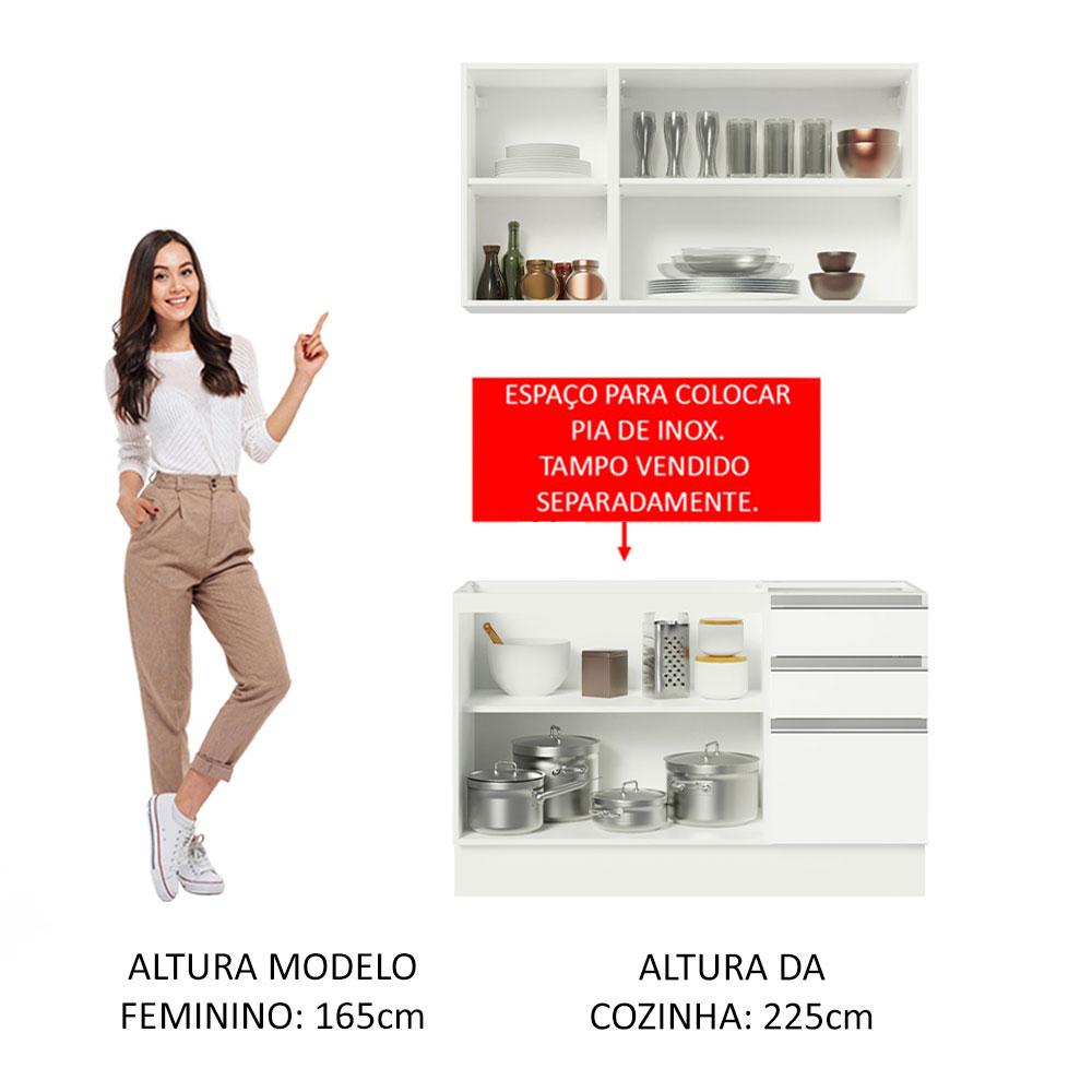 Cozinha Compacta Madesa Glamy 120001 com Armário e Balcão (Sem Tampo e Pia) – Branco