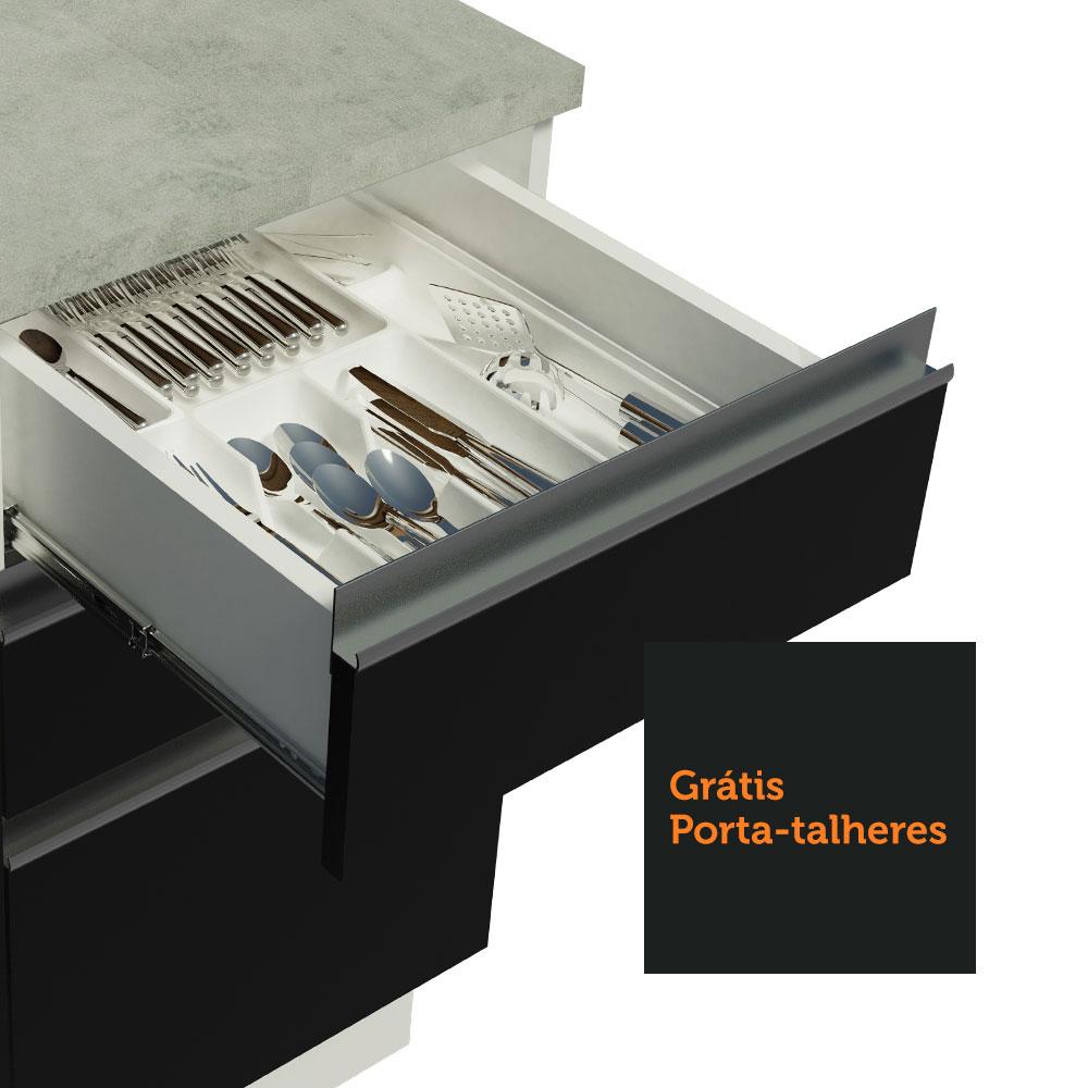 Cozinha Compacta Madesa Glamy 120002 com Armário e Balcão (Sem Tampo e Pia) - Branco/Preto