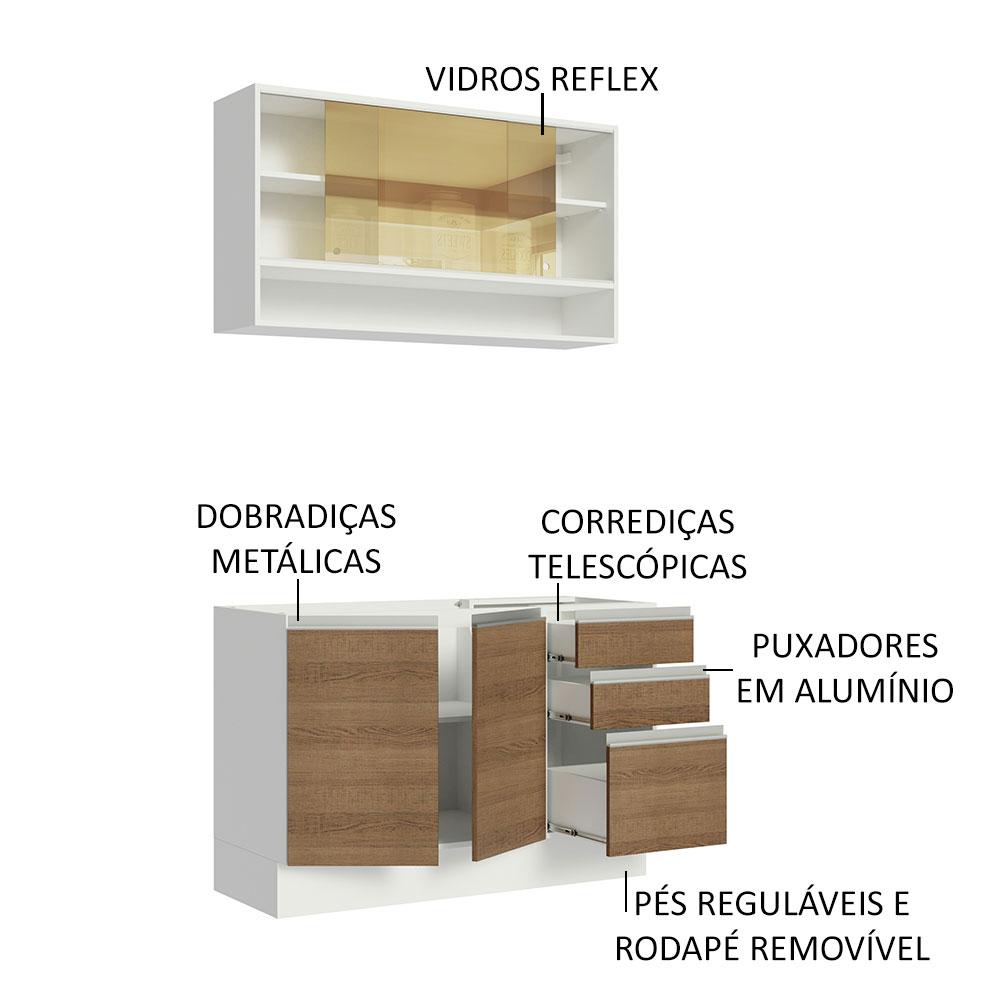 Cozinha Compacta Madesa Glamy 120002 com Armário e Balcão (Sem Tampo e Pia) - Branco/Rustic