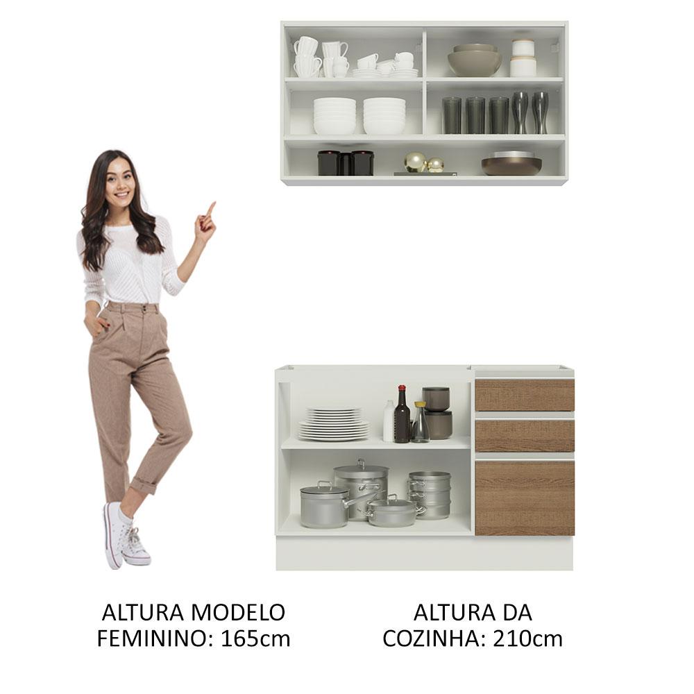 Cozinha Compacta Madesa Glamy 120002 com Armário e Balcão (Sem Tampo e Pia) - Branco/Rustic