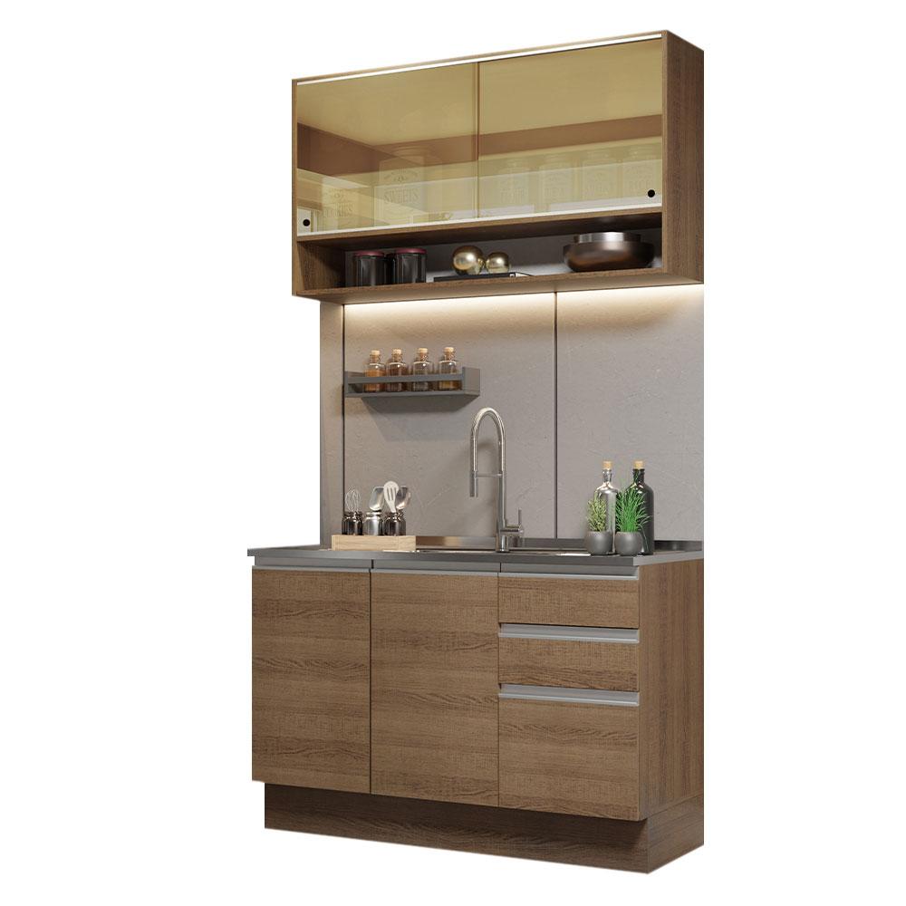Cozinha Compacta Madesa Glamy 120002 com Armário e Balcão (Sem Tampo e Pia) - Rustic