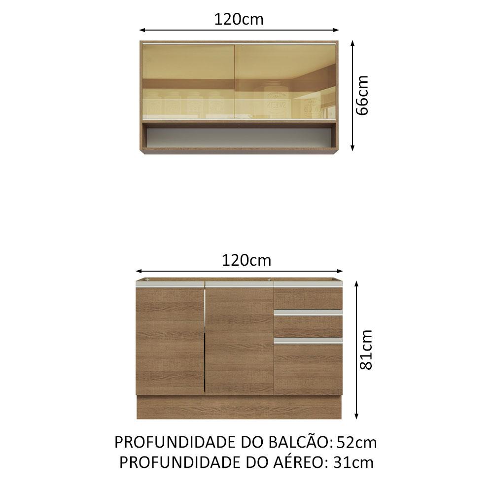 Cozinha Compacta Madesa Glamy 120002 com Armário e Balcão (Sem Tampo e Pia) - Rustic