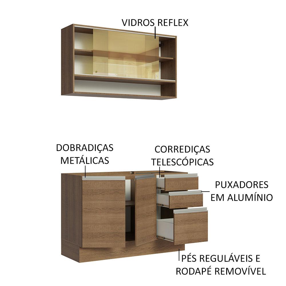 Cozinha Compacta Madesa Glamy 120002 com Armário e Balcão (Sem Tampo e Pia) - Rustic