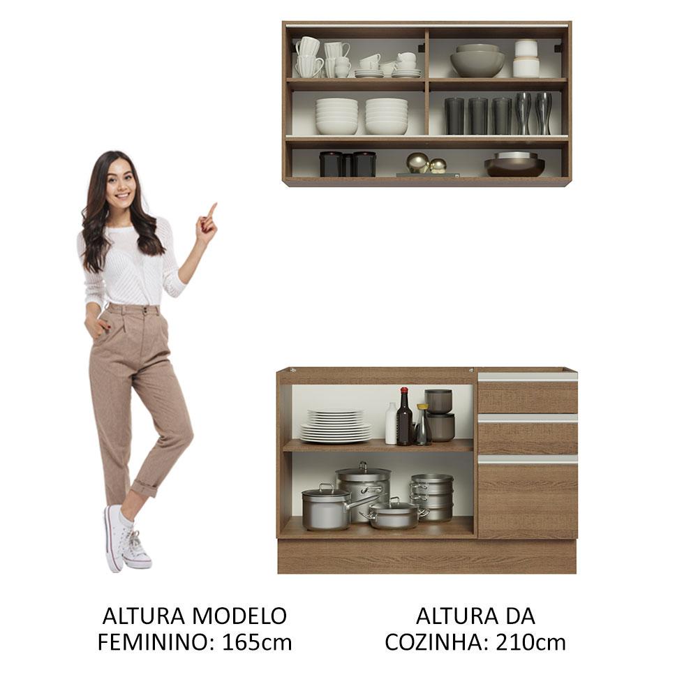 Cozinha Compacta Madesa Glamy 120002 com Armário e Balcão (Sem Tampo e Pia) - Rustic