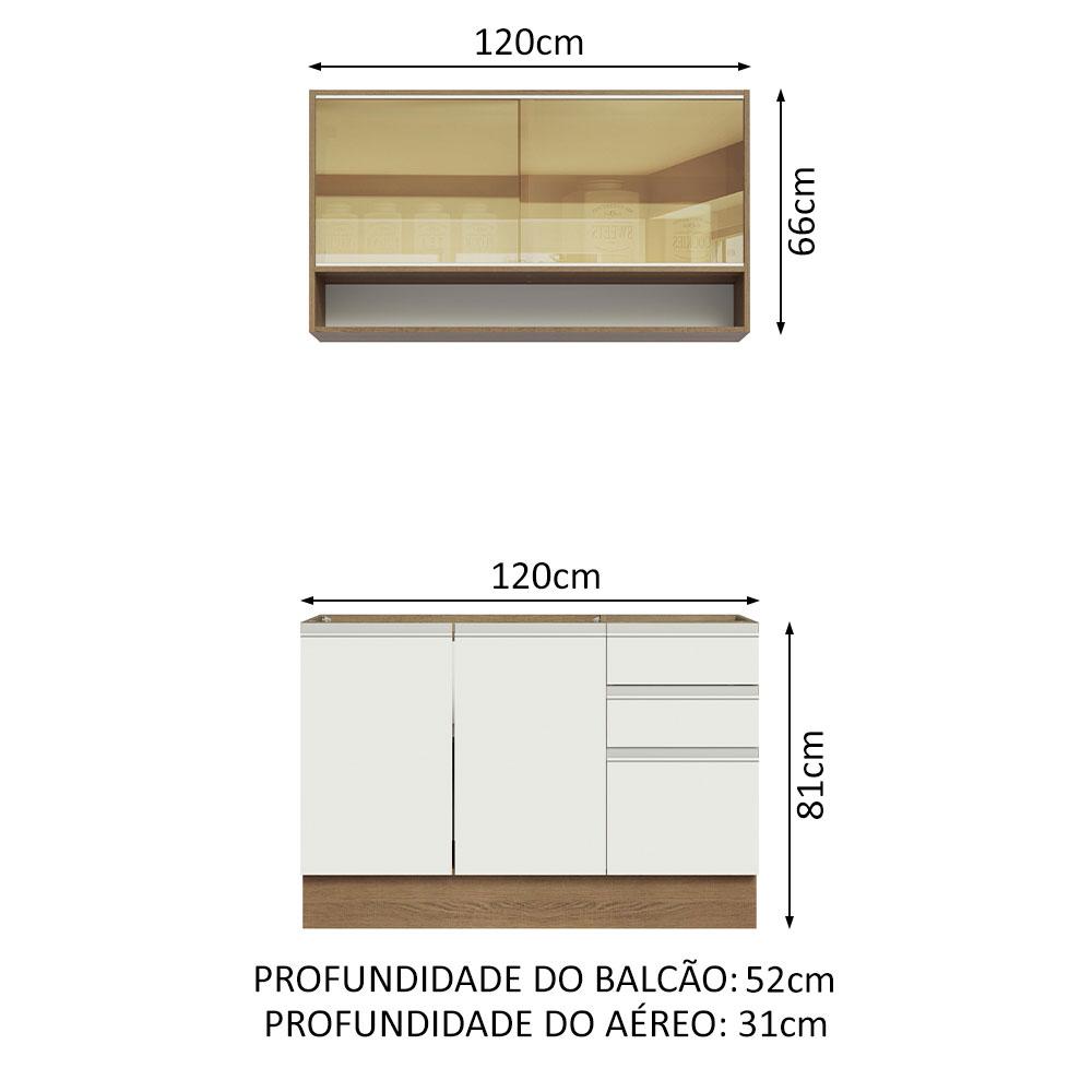 Cozinha Compacta Madesa Glamy 120002 com Armário e Balcão (Sem Tampo e Pia) - Rustic/Branco
