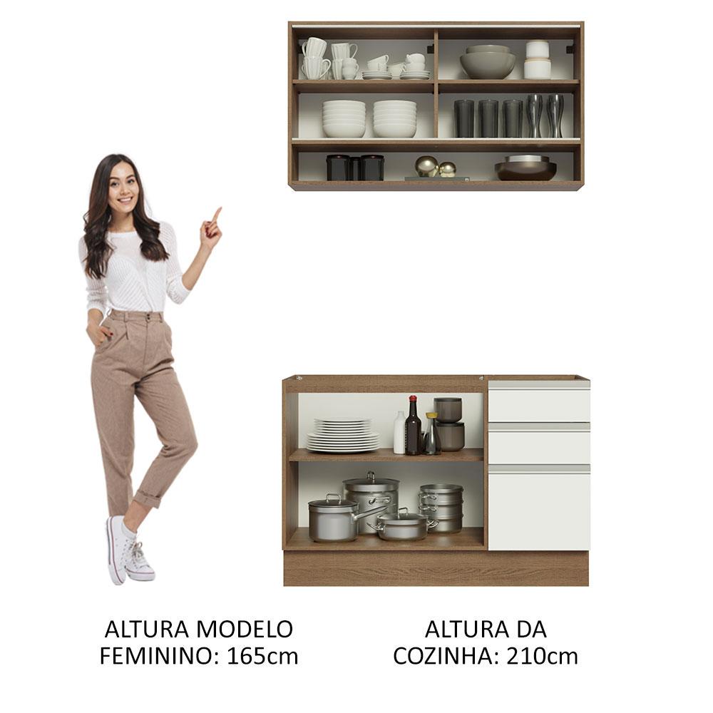Cozinha Compacta Madesa Glamy 120002 com Armário e Balcão (Sem Tampo e Pia) - Rustic/Branco
