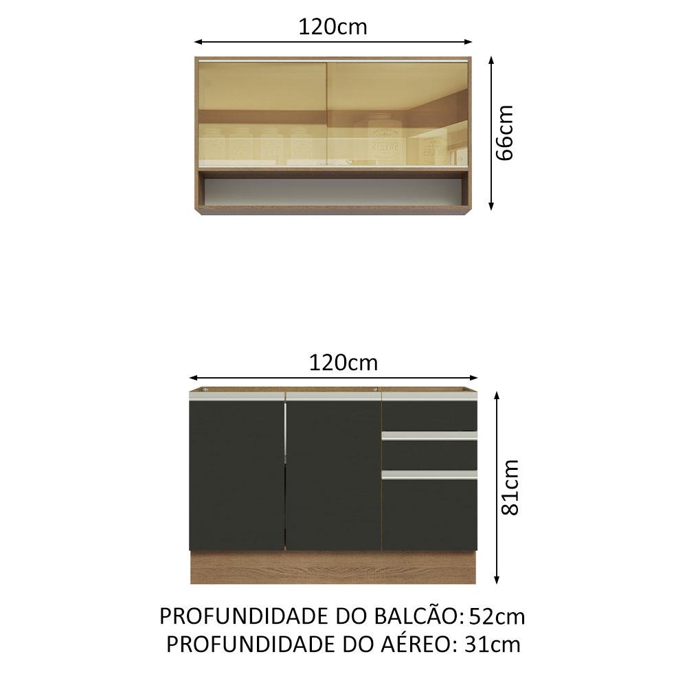 Cozinha Compacta Madesa Glamy 120002 com Armário e Balcão (Sem Tampo e Pia) - Rustic/Preto