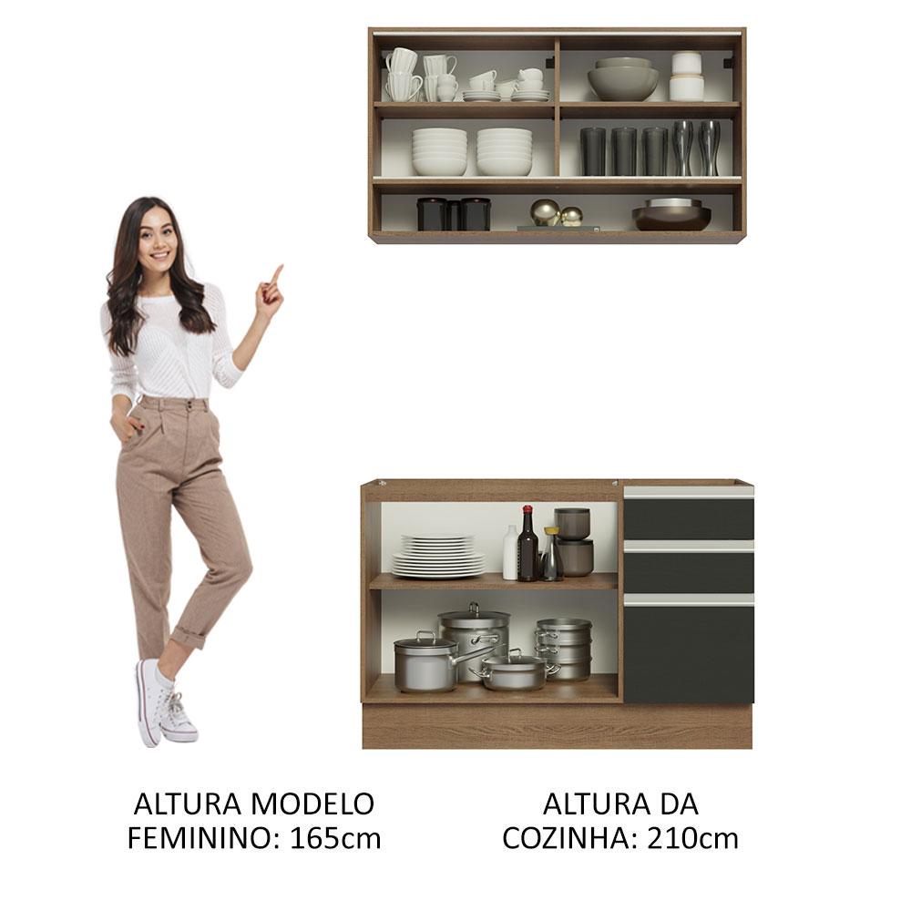 Cozinha Compacta Madesa Glamy 120002 com Armário e Balcão (Sem Tampo e Pia) - Rustic/Preto