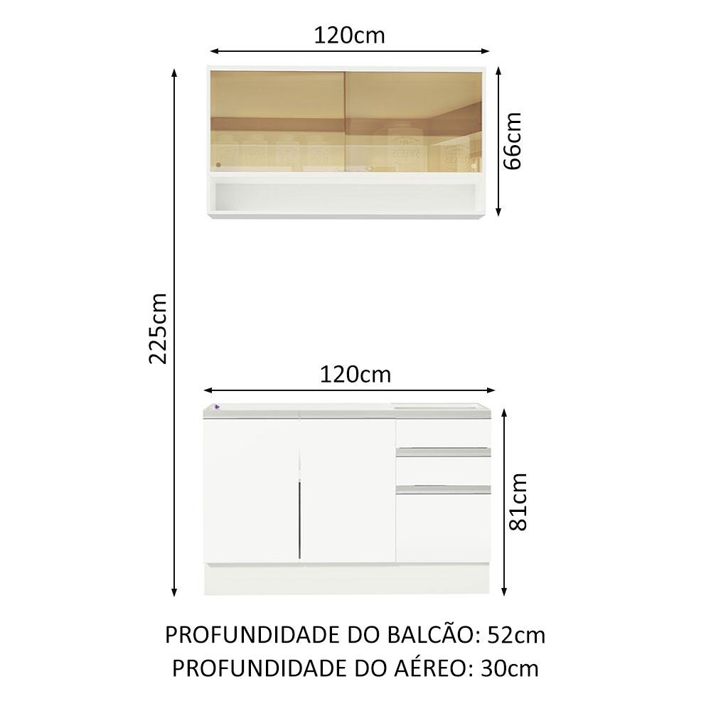 Cozinha Compacta Madesa Glamy 120002 com Armário e Balcão (Sem Tampo e Pia) – Branco