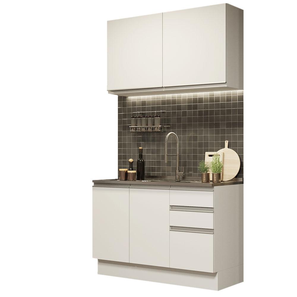 Cozinha Compacta Madesa Glamy 120003 com Armário e Balcão (Sem Tampo e Pia) - Branco