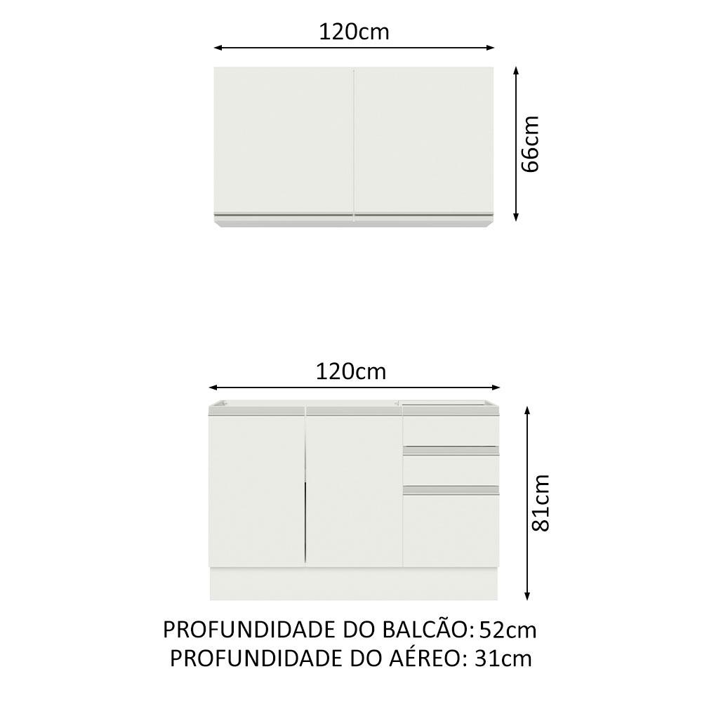 Cozinha Compacta Madesa Glamy 120003 com Armário e Balcão (Sem Tampo e Pia) - Branco