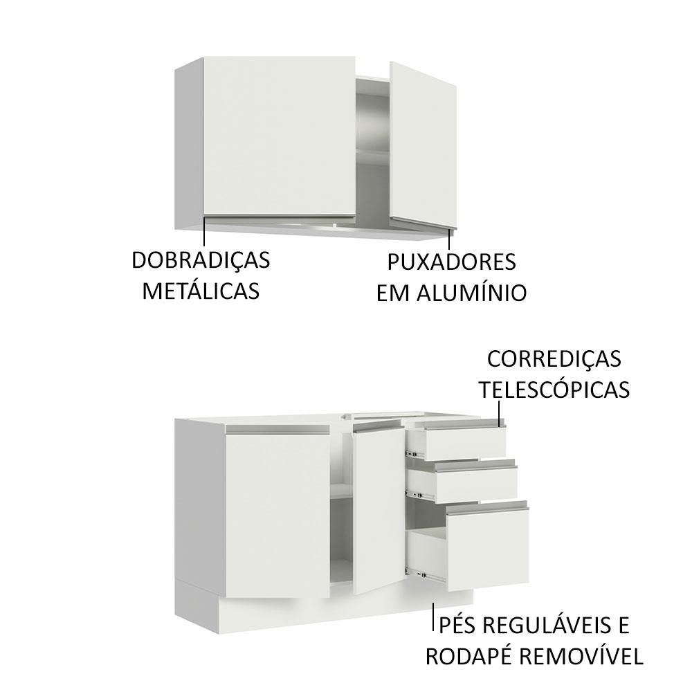 Cozinha Compacta Madesa Glamy 120003 com Armário e Balcão (Sem Tampo e Pia) - Branco