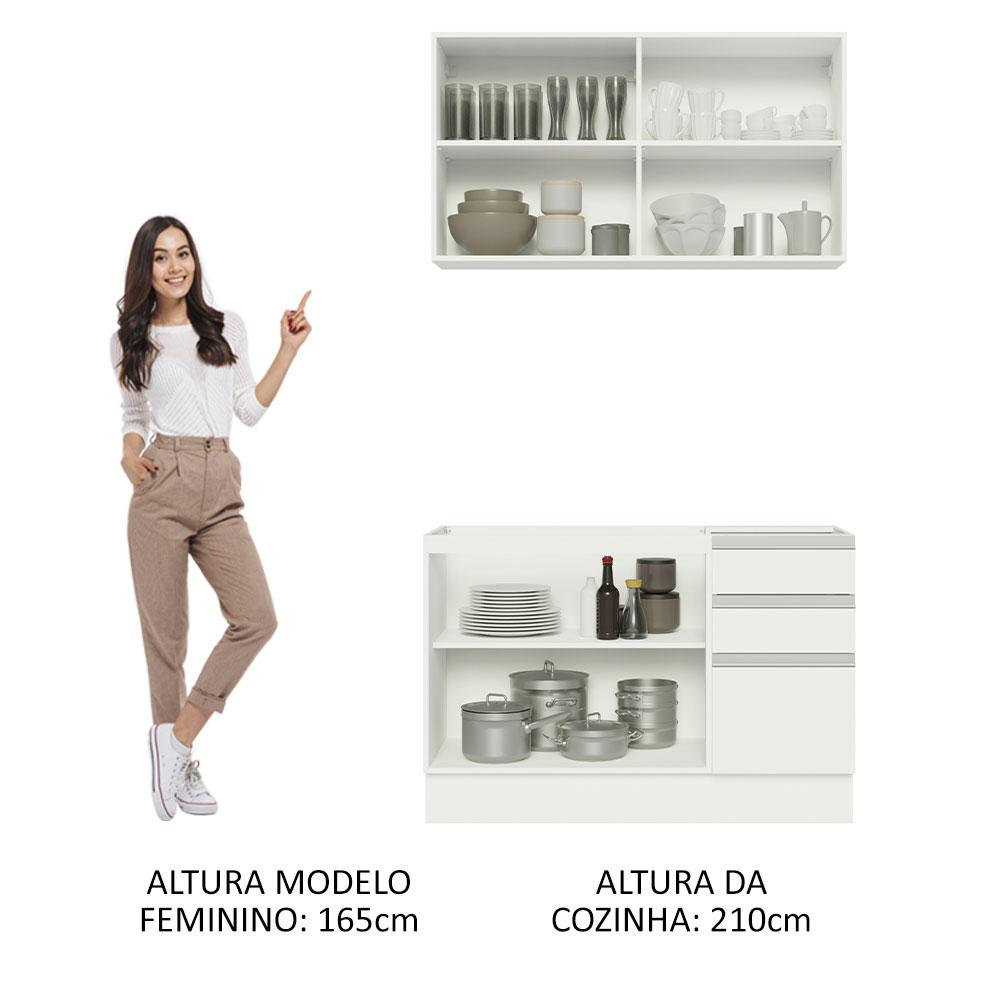 Cozinha Compacta Madesa Glamy 120003 com Armário e Balcão (Sem Tampo e Pia) - Branco