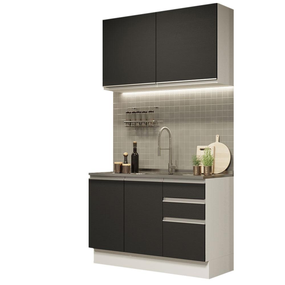 Cozinha Compacta Madesa Glamy 120003 com Armário e Balcão (Sem Tampo e Pia) - Branco/Preto