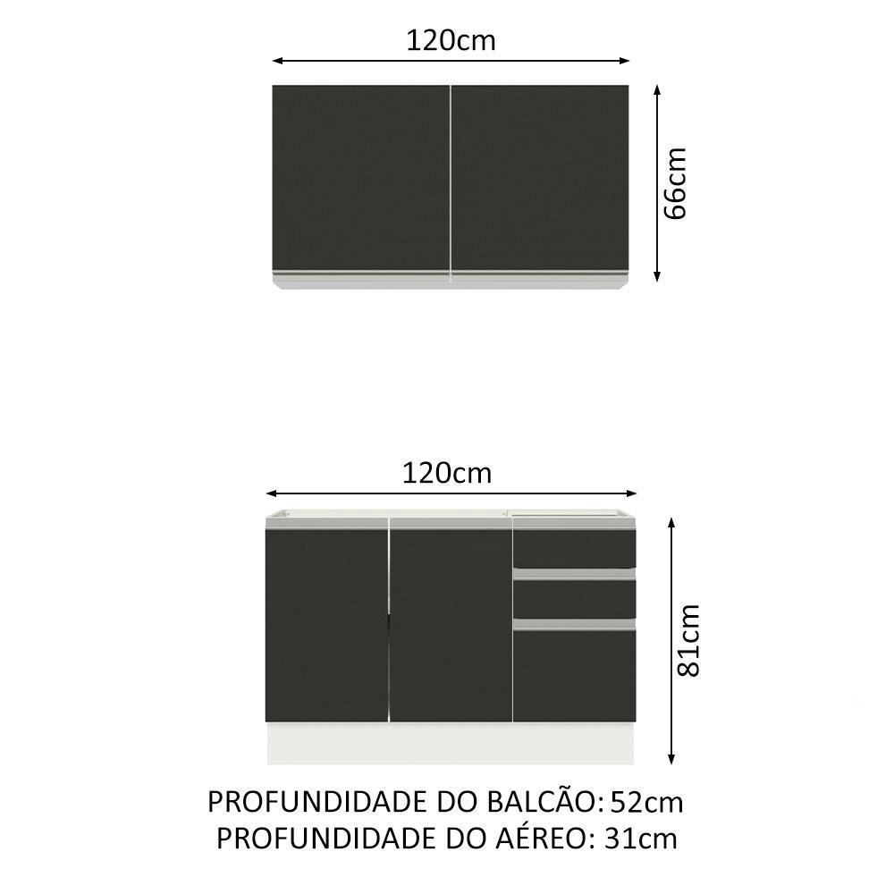 Cozinha Compacta Madesa Glamy 120003 com Armário e Balcão (Sem Tampo e Pia) - Branco/Preto
