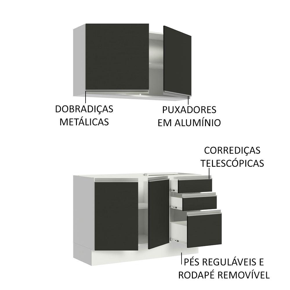 Cozinha Compacta Madesa Glamy 120003 com Armário e Balcão (Sem Tampo e Pia) - Branco/Preto