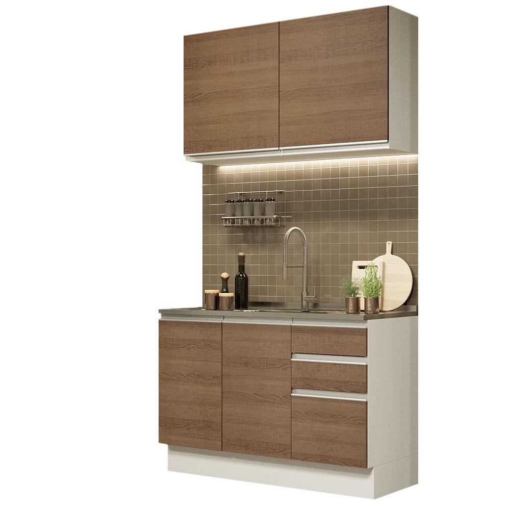 Cozinha Compacta Madesa Glamy 120003 com Armário e Balcão (Sem Tampo e Pia) - Branco/Rustic
