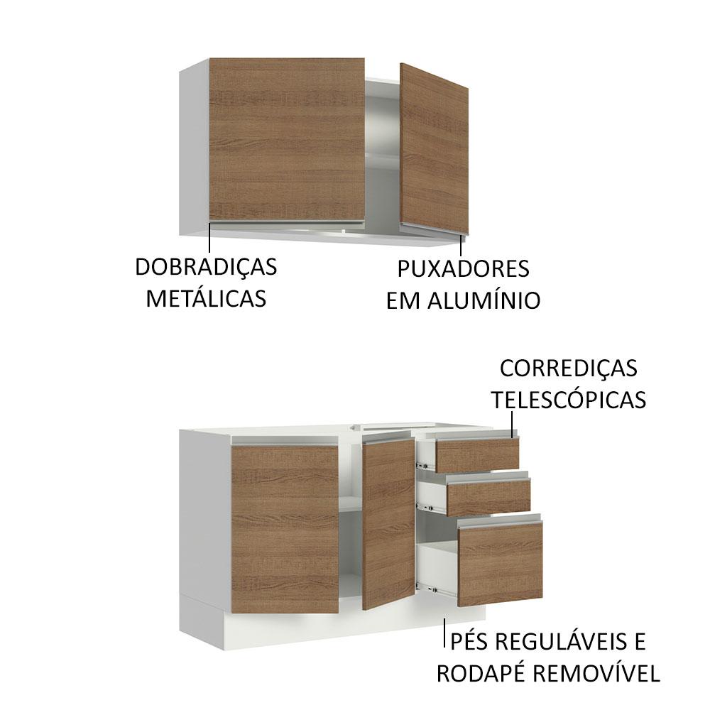 Cozinha Compacta Madesa Glamy 120003 com Armário e Balcão (Sem Tampo e Pia) - Branco/Rustic