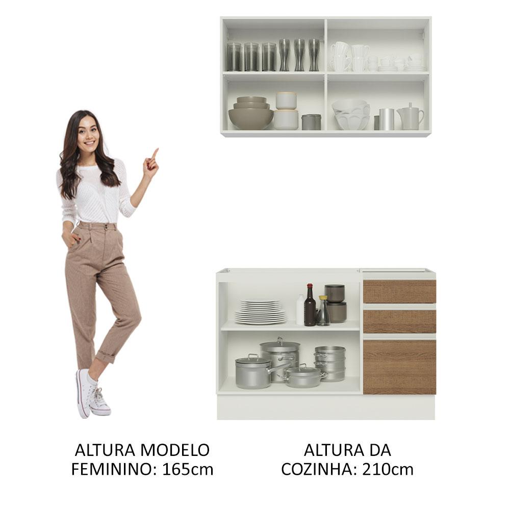 Cozinha Compacta Madesa Glamy 120003 com Armário e Balcão (Sem Tampo e Pia) - Branco/Rustic