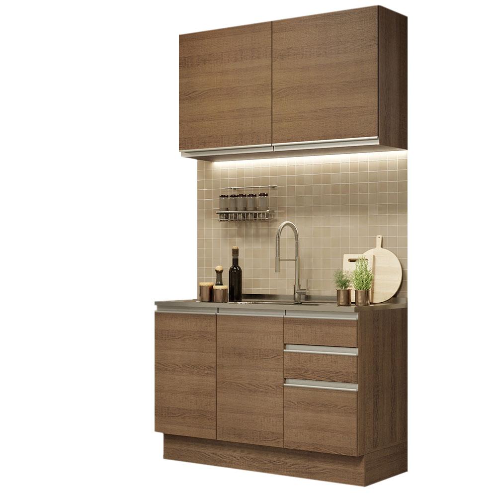 Cozinha Compacta Madesa Glamy 120003 com Armário e Balcão (Sem Tampo e Pia) - Rustic