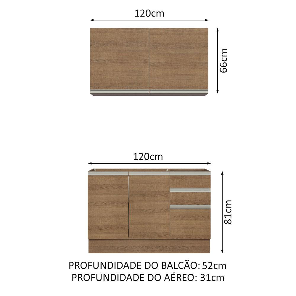 Cozinha Compacta Madesa Glamy 120003 com Armário e Balcão (Sem Tampo e Pia) - Rustic