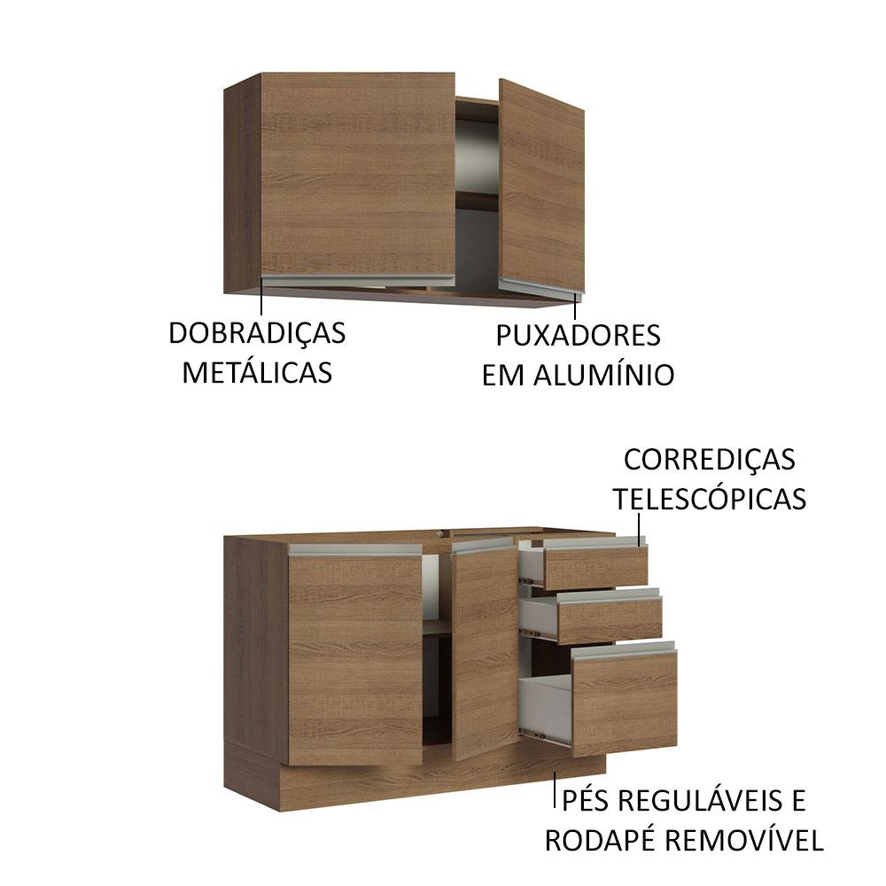 Cozinha Compacta Madesa Glamy 120003 com Armário e Balcão (Sem Tampo e Pia) - Rustic