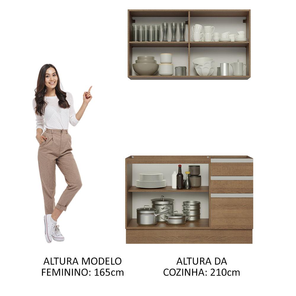 Cozinha Compacta Madesa Glamy 120003 com Armário e Balcão (Sem Tampo e Pia) - Rustic